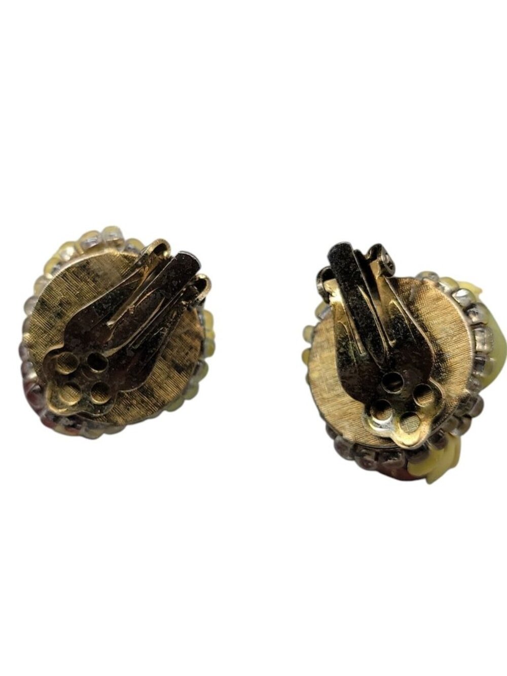 Fruit Salad Clip On Earrings Vintage Lucite Cluster Beads Gold Tone Setting - Picture 8 of 9